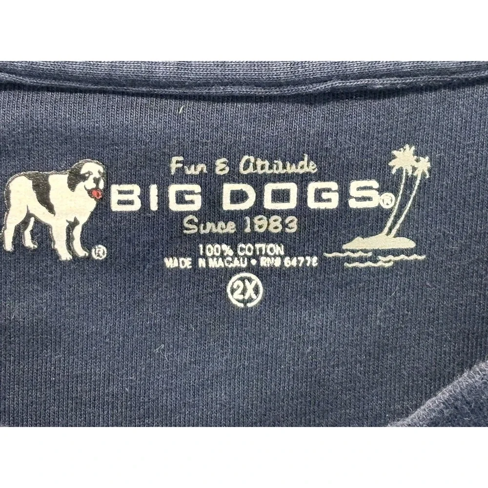 Vtg Big Dogs Henley Shirt Sz 2XL Navy Live To Ride Motorcycle Men's Short Sleeve